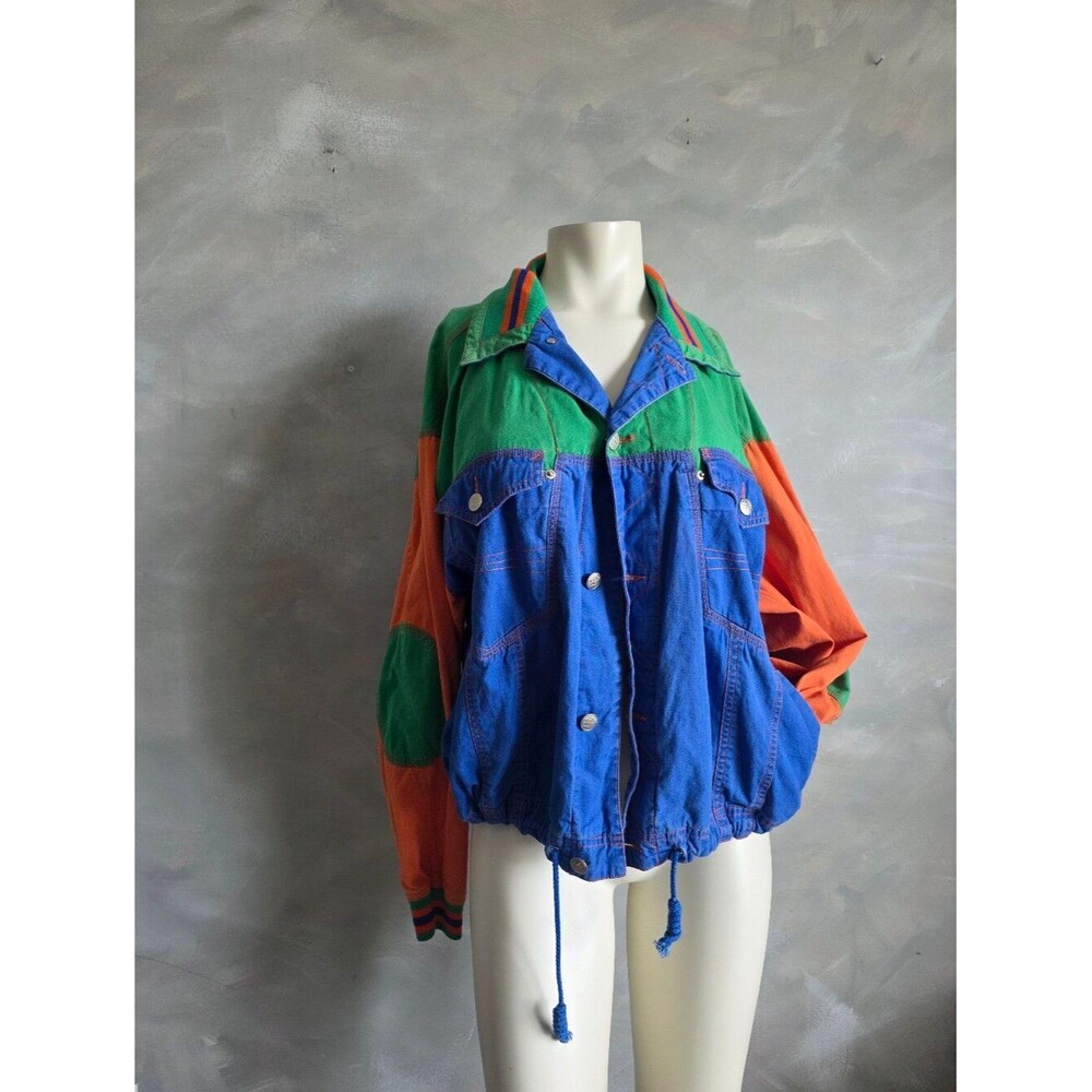 Vintage Orange Blue Green Elbow Patch Colorblock Cotton Jacket Sz M Hong Kong